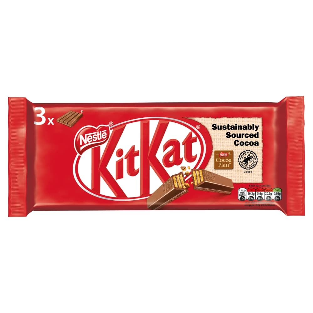 Kit Kat 4 Finger Milk Chocolate Bar 3 Pack 124.5g