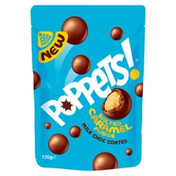 Poppets Milk Chocolate Coated Salted Caramel Fudge Pouch 130g