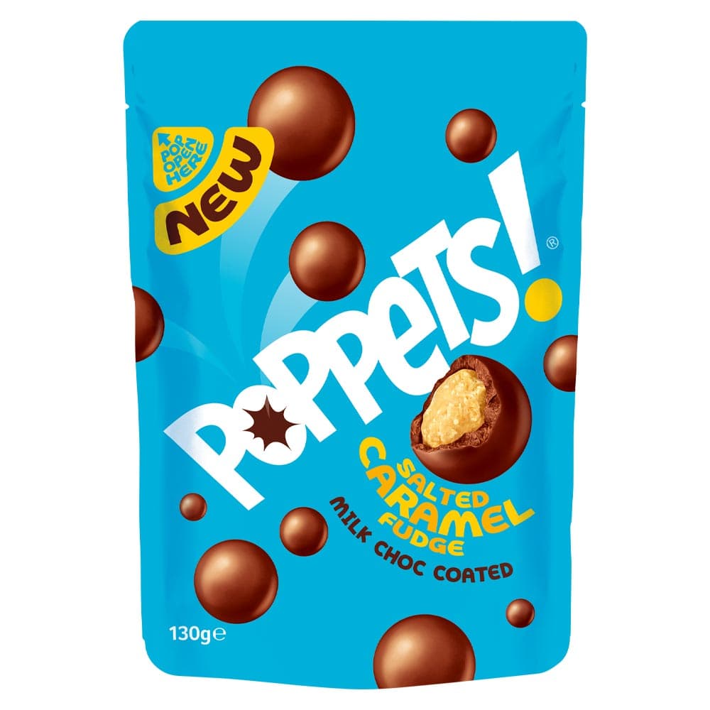 Poppets Milk Chocolate Coated Salted Caramel Fudge Pouch 130g