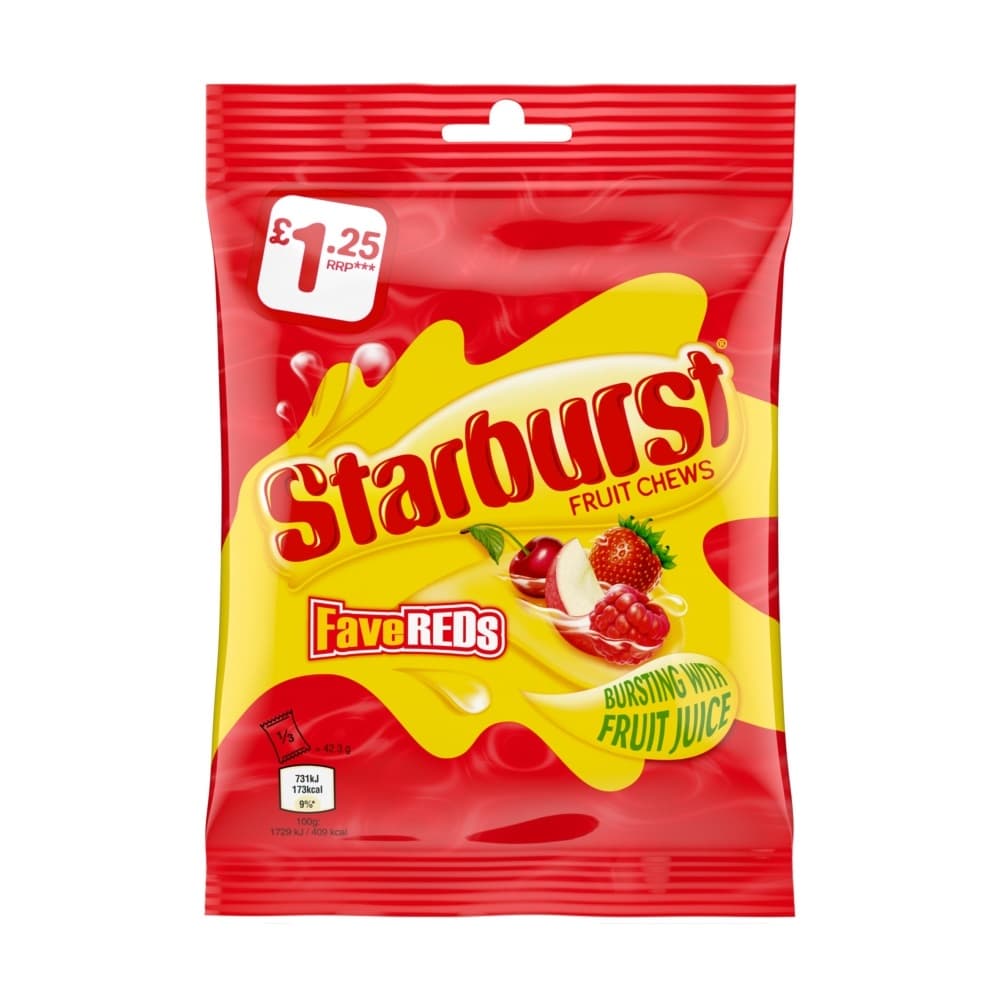 Starburst Fave Reds Vegan Chewy Sweets Fruit Flavoured Treat Bag 127g