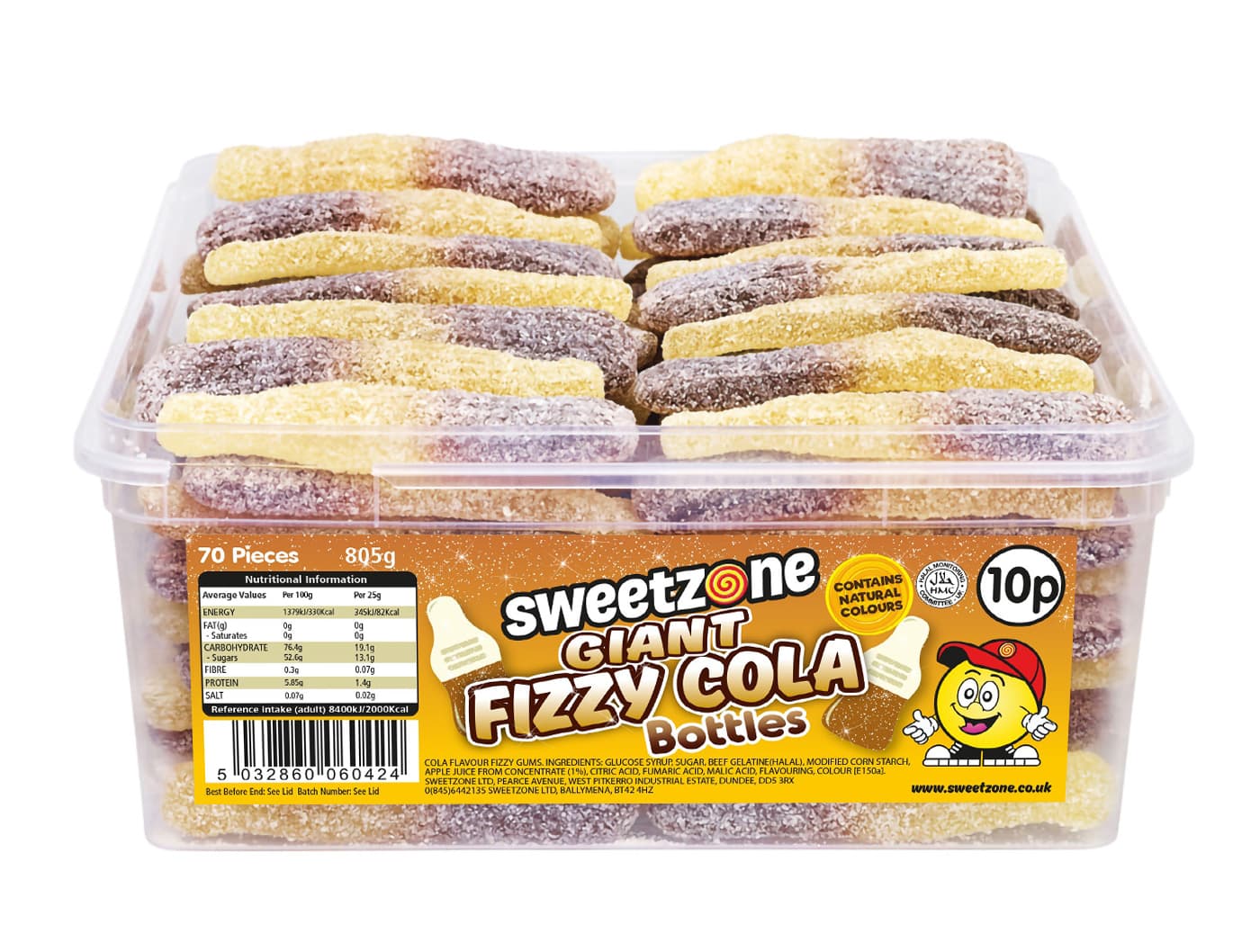 Sweetzone Giant Fizzy Cola Bottles Tub 10p PMP