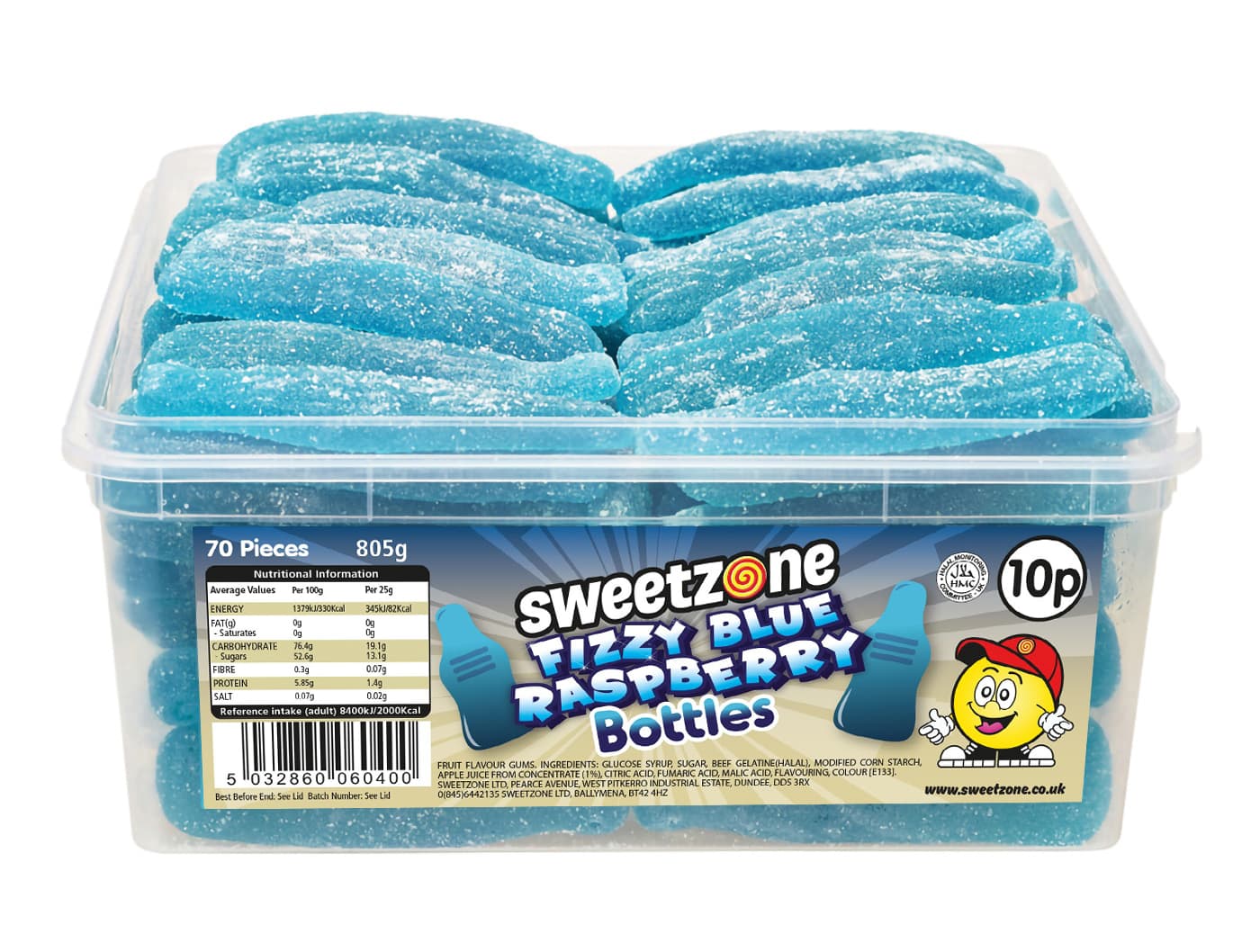 Sweetzone Giant Fizzy Blue Raspberry Bottles 10p Tub 