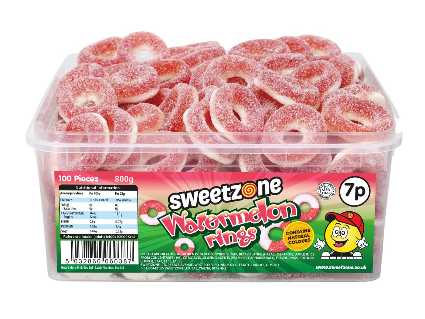  Sweetzone Watermelon Rings 7p Tub 800g