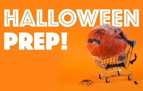 A shopping trolley with a spooky pumpkin!