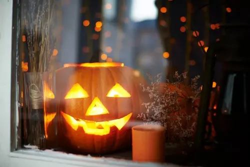 A Halloween display, using a pumpkin, is a window.