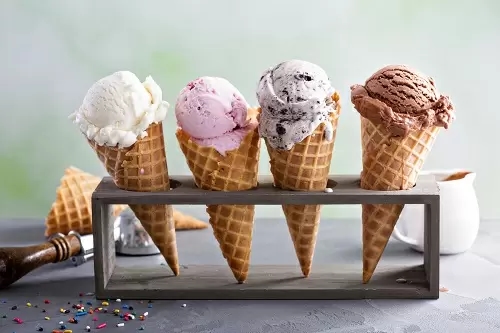 A set of ice creams waiting to be eaten by hungry customers