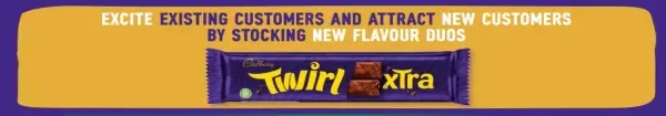 Excite shoppers and draw them into your range by offering the latest and tastiest Duos bars - like th Cadbury Twirl Xtra!