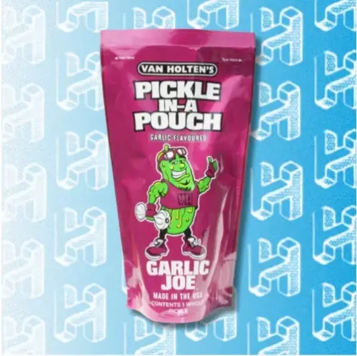 Van Holten-s Garlic Joe pickle on blue