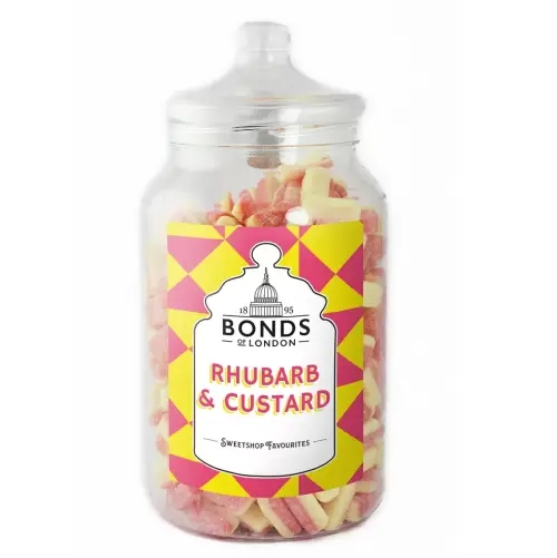 The deliciously nostalgic Rhubarb & Custards Jar, from Bonds' Sweetshop Favourites range.