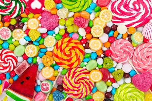 A close up of an assortment of candy