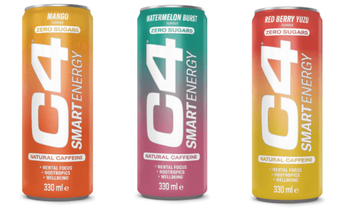C4 Smart Energy Mango, Watermelon Burst & Red Berry Yuzo Cans